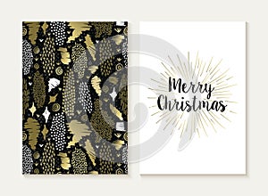 Merry christmas card set retro tribal gold pattern