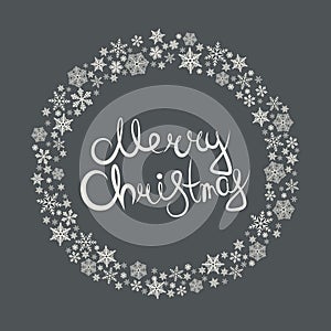 Merry Christmas card with snowflake round frame.