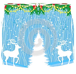 Merry Christmas card with snowflakes and reindeer - frame with place for your text