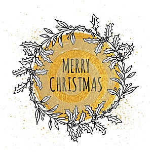 Merry Christmas - Card template with gold foil