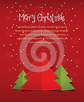 Merry christmas card with text vector on red textured background