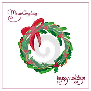 Merry christmas card with traditional wreath