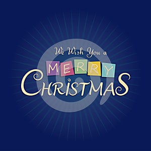 Merry Christmas card, vector Illustration. Congratulatory typographical text on dark blue background with star