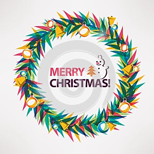 Merry christmas card, wreath circle frame