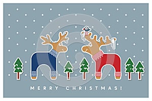 Merry christmas card wth elk and deer