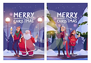 Merry Christmas cartoon card poster, Santa Claus