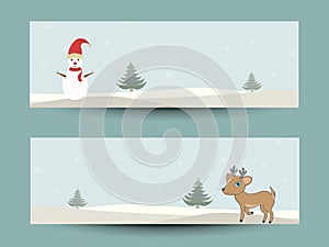 Merry Christmas celebration banner or web header set.