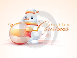 Merry Christmas celebration with snowman and Xmas Ball.