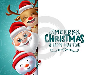 Merry christmas character vector banner template. Merry christmas text in white empty space for messages with santa claus.