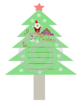 Merry Christmas, Christmas Greeting Card, Santa Claus, snowman, christmas tree and gift