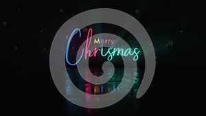 Merry christmas colorful neon text with christmas ball