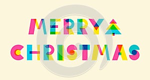 Merry Christmas colorful riso, risograph print effect illustration. Brutalist, brutalism geometric letters.