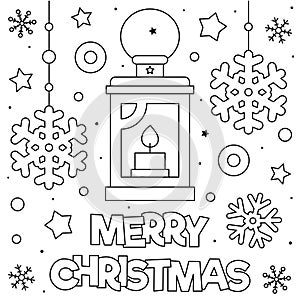 Merry Christmas. Coloring page. Black and white vector illustration.