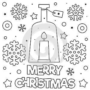 Merry Christmas. Coloring page. Black and white vector illustration.