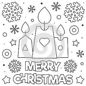 Merry Christmas. Coloring page. Black and white vector illustration.