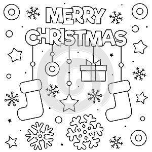 Merry Christmas. Coloring page. Black and white vector illustration.