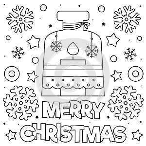 Merry Christmas. Coloring page. Black and white vector illustration.