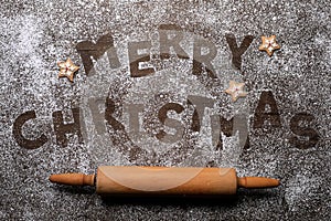 Merry Christmas With Cookie Letters on Wooden Background