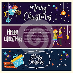Merry Christmas couple man and woman dancing together vector pair in love angelic girl with harp flying above people in