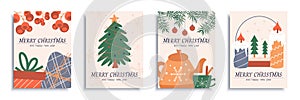 Merry Christmas cover brochure set in flat design. Vector illustration.
