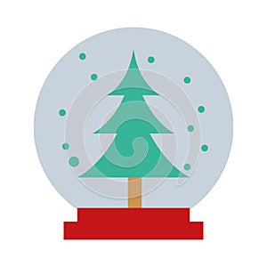 Merry christmas crystal ball with pine tree