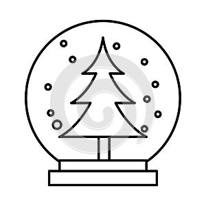 Merry christmas crystal ball with pine tree