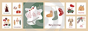 Merry Christmas cute greeting cards set