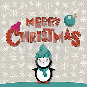 Merry Christmas Cute Little Penguin with Santaâ€™s Cap. Christmas cute animal cartoon character