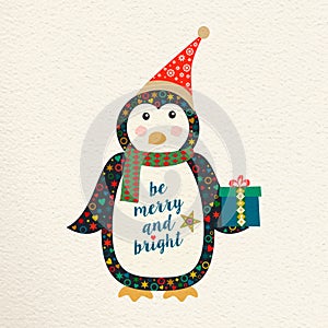 Merry Christmas cute retro penguin greeting card