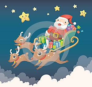 Merry Christmas with cute Santa Claus and his companions