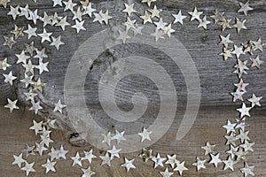 Merry Christmas Decoration Birch Wood Stars On Rustic Elm Wood