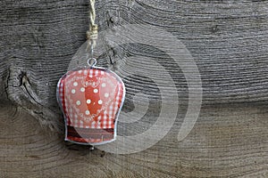 Merry Christmas Decoration Gingham Heart Pattern Tin Bell