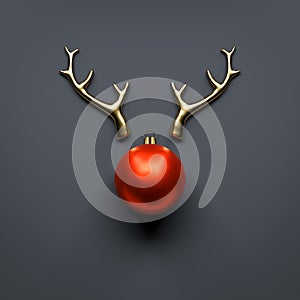 Merry Christmas Decoration golden antlers and red ball