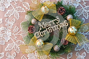 Merry Christmas decoration on wooden background