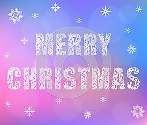 Merry Christmas. Decorative Font made of swirls and floral elements. Holographic background.