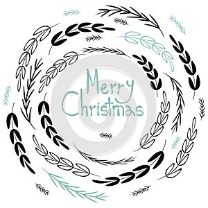 Merry Christmas! Decorative greating card. Simple holiday post card design.