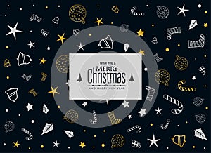 Merry christmas decorative pattern on black background