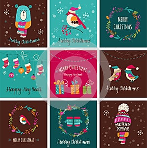 Merry Christmas Design Greeting cards - doodle illustrations