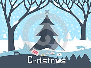 Merry Christmas Design ith Paper Cut Xmas Tree
