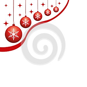 Merry Christmas empty greeting card. Square composition. Vector flat design with baubles. White and red design II.