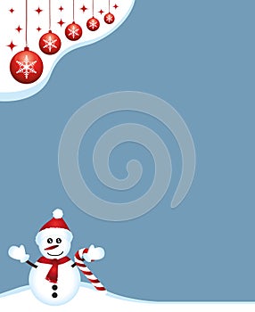 Merry Christmas empty greeting card. Vertical composition. Vector flat design with baubles. White and blue grey design II.