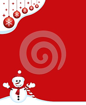 Merry Christmas empty greeting card. Vertical composition. Vector flat design with baubles. White and red design II.