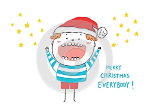 Merry Christmas Everybody card, hand drawn vector ill