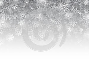 Merry Christmas Falling Snow Effect With Transparent Snowflakes And Lights Overlayed On Light Silver Background