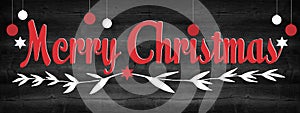 Merry Christmas festive celebration background banner panorama greeting card - Christmas balls, stars branches and hand lettering