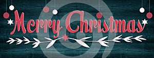 Merry Christmas festive celebration background banner panorama greeting card - Christmas balls, stars branches and hand lettering