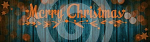 Merry Christmas festive celebration background banner panorama greeting card - Orange stars, hand lettering and bokeh lights, on