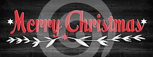 Merry Christmas festive celebration background banner panorama greeting card - Stars branches and hand lettering, on rustic black