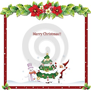 Merry Christmas Flower and leaf frame decoration. Rectangle Botanical wreath, border, garland design element, Vector