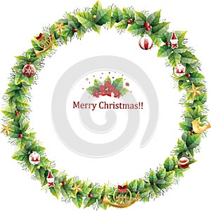 Merry Christmas Flower and leaf frame decoration. Round Botanical wreath, border, garland design element, Vector